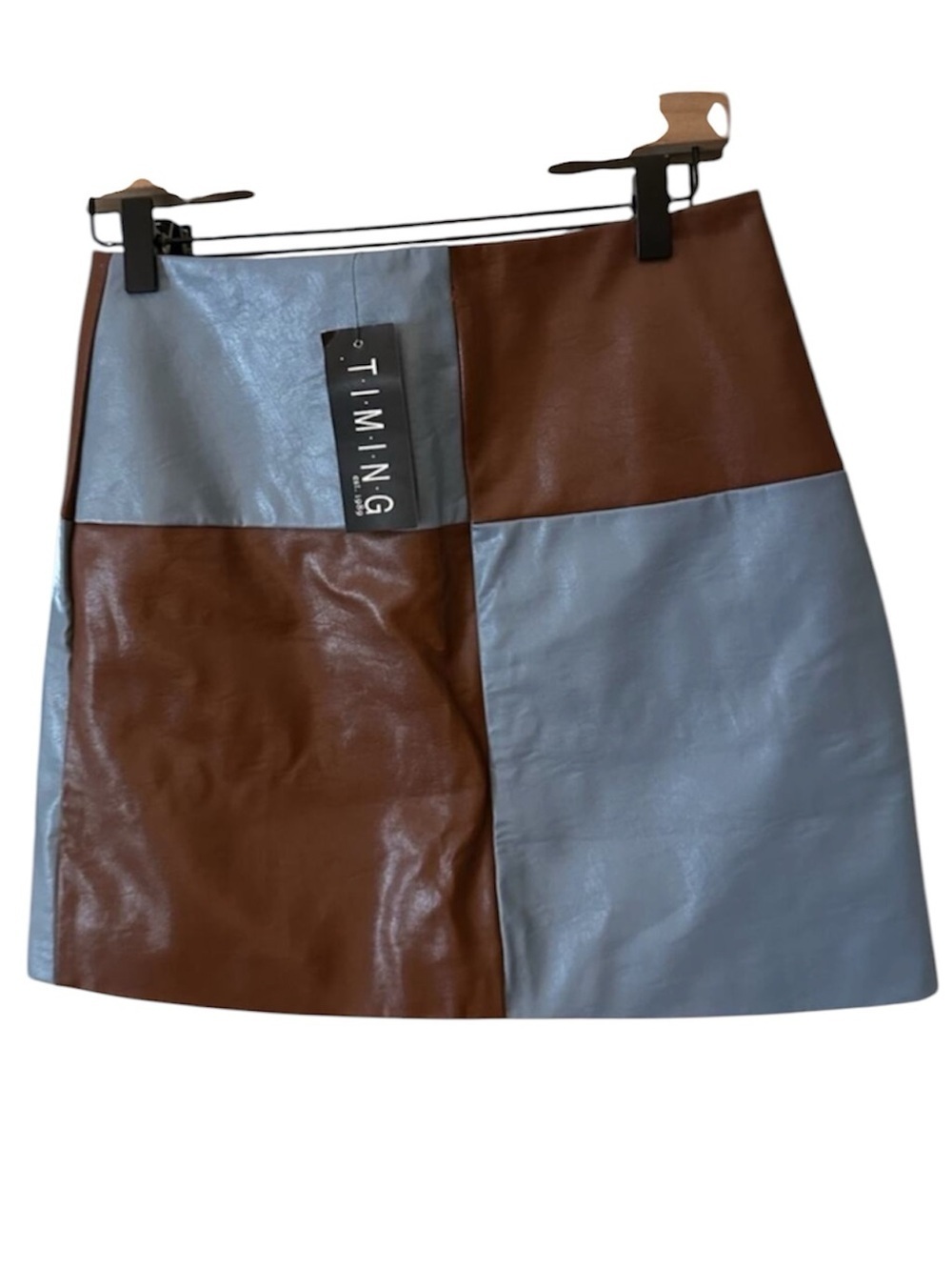Timing Faux Leather Mini Skirt Blue Brown Size Medium